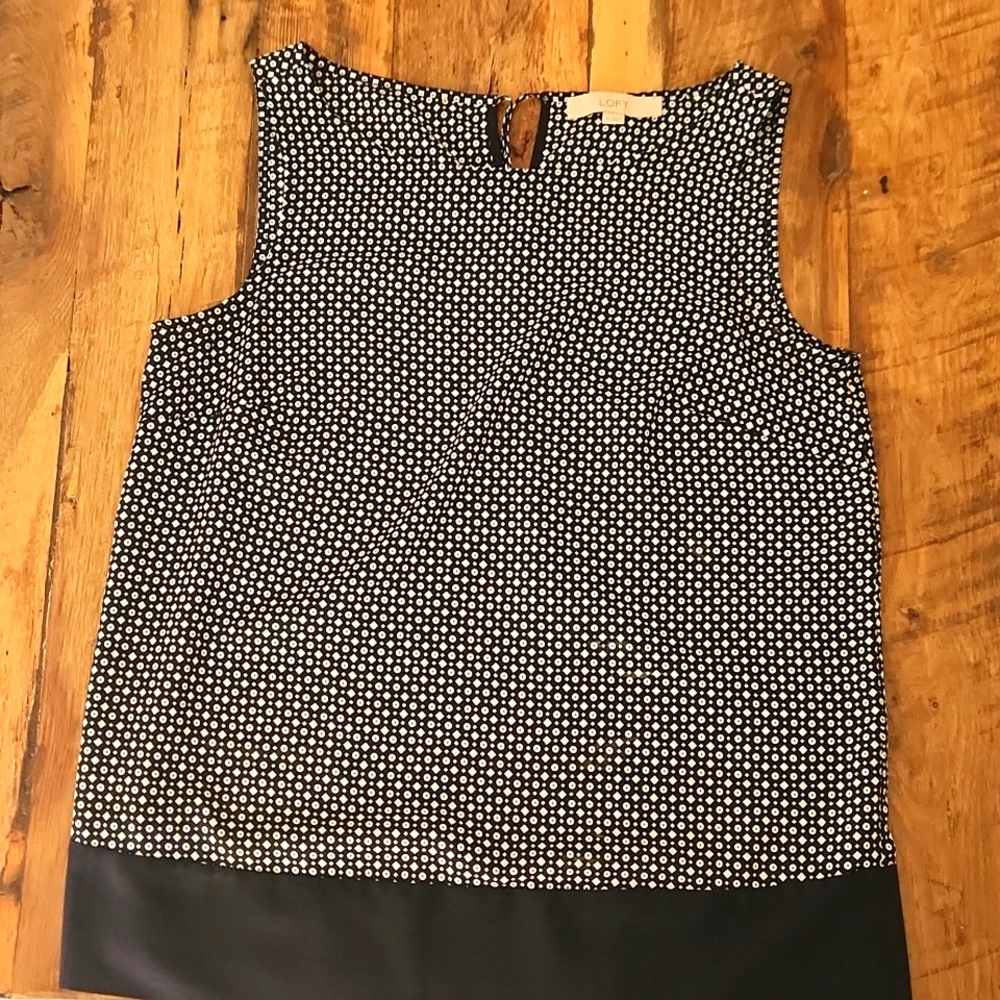 Loft navy and white print sleeveless blouse